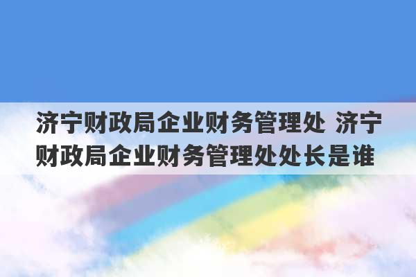 济宁财政局企业财务管理处 济宁财政局企业财务管理处处长是谁