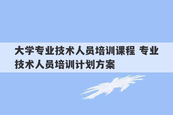 大学专业技术人员培训课程 专业技术人员培训计划方案