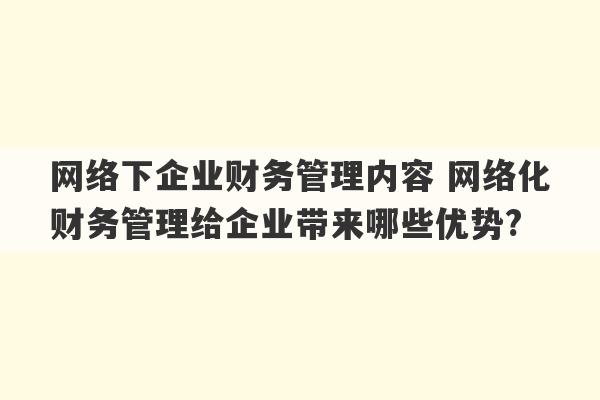 网络下企业财务管理内容 网络化财务管理给企业带来哪些优势?