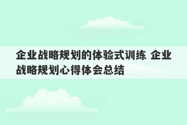 企业战略规划的体验式训练 企业战略规划心得体会总结