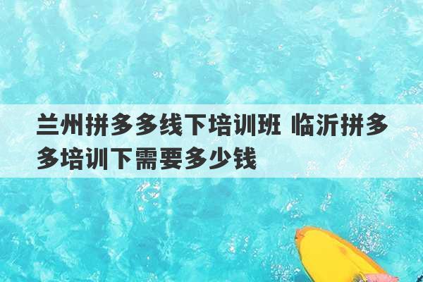 兰州拼多多线下培训班 临沂拼多多培训下需要多少钱