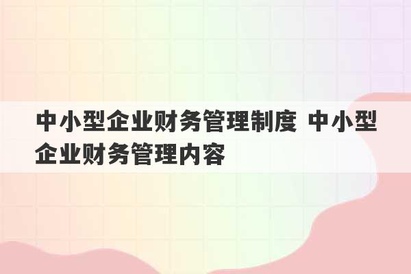 中小型企业财务管理制度 中小型企业财务管理内容