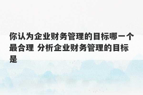 你认为企业财务管理的目标哪一个最合理 分析企业财务管理的目标是