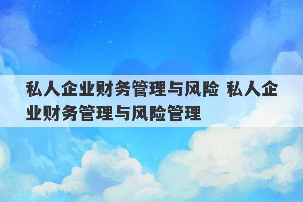 私人企业财务管理与风险 私人企业财务管理与风险管理