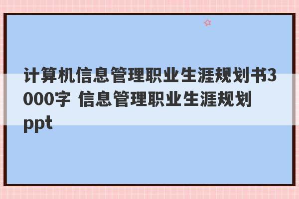 计算机信息管理职业生涯规划书3000字 信息管理职业生涯规划ppt