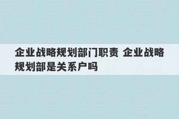 企业战略规划部门职责 企业战略规划部是关系户吗