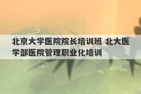 北京大学医院院长培训班 北大医学部医院管理职业化培训