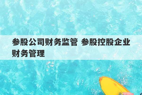 参股公司财务监管 参股控股企业财务管理