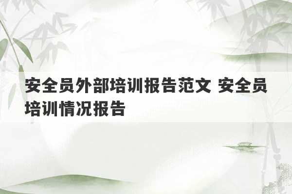 安全员外部培训报告范文 安全员培训情况报告