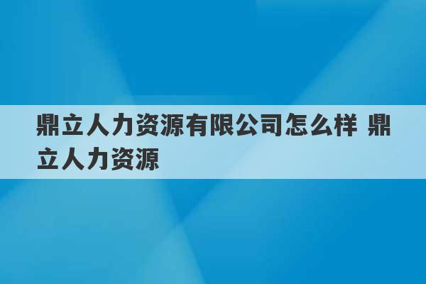 鼎立人力资源有限公司怎么样 鼎立人力资源