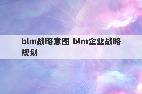 blm战略意图 blm企业战略规划