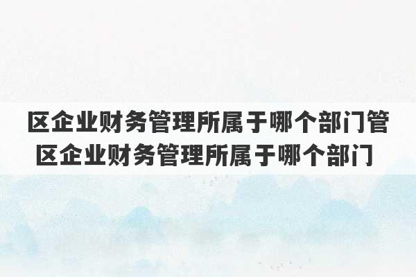 区企业财务管理所属于哪个部门管 区企业财务管理所属于哪个部门