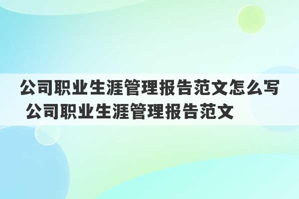 公司职业生涯管理报告范文怎么写 公司职业生涯管理报告范文