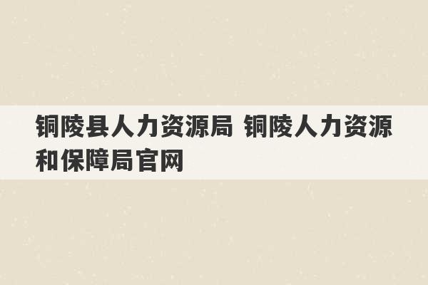 铜陵县人力资源局 铜陵人力资源和保障局官网