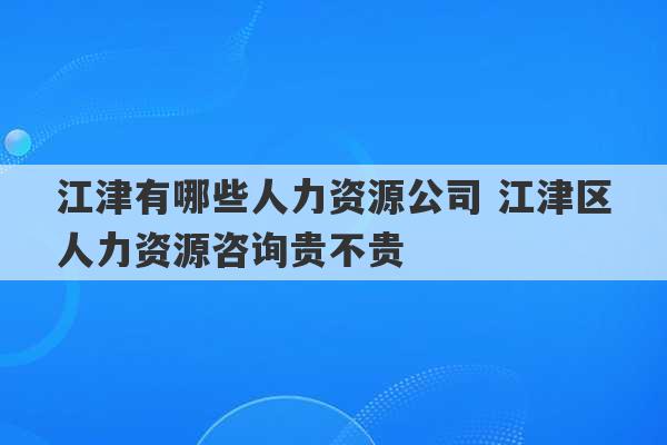 江津有哪些人力资源公司 江津区人力资源咨询贵不贵