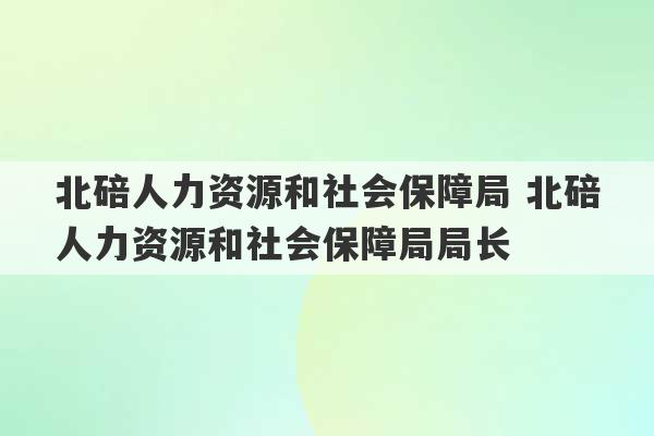 北碚人力资源和社会保障局 北碚人力资源和社会保障局局长