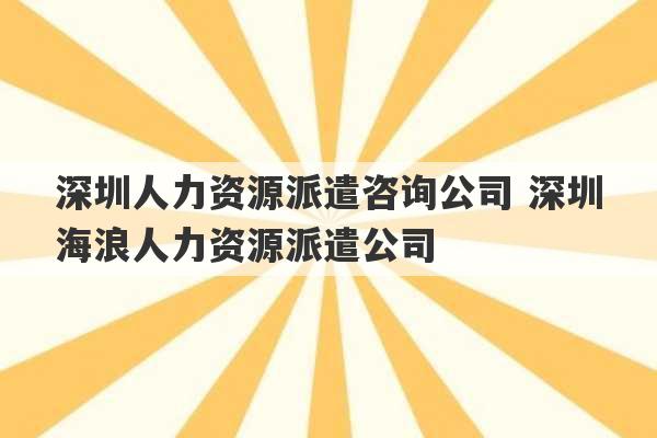 深圳人力资源派遣咨询公司 深圳海浪人力资源派遣公司