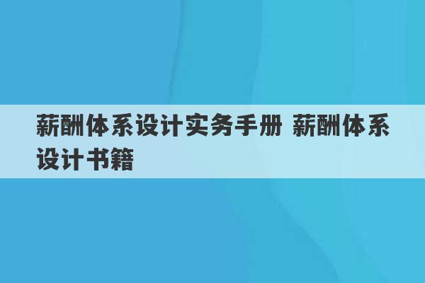 薪酬体系设计实务手册 薪酬体系设计书籍