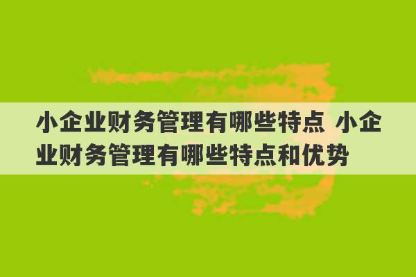 小企业财务管理有哪些特点 小企业财务管理有哪些特点和优势