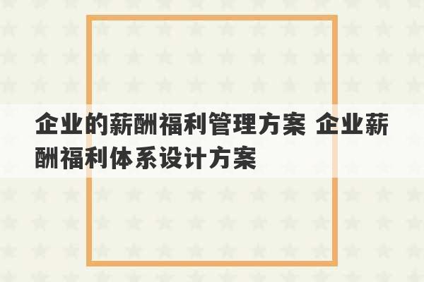 企业的薪酬福利管理方案 企业薪酬福利体系设计方案