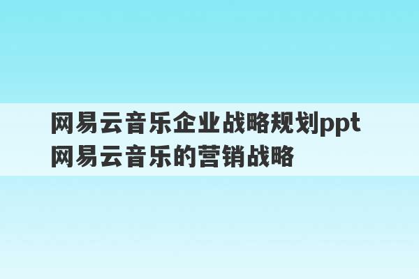 网易云音乐企业战略规划ppt 网易云音乐的营销战略