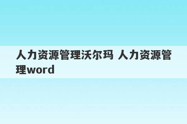 人力资源管理沃尔玛 人力资源管理word