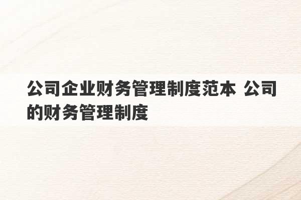 公司企业财务管理制度范本 公司的财务管理制度