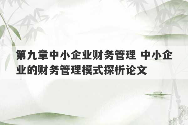 第九章中小企业财务管理 中小企业的财务管理模式探析论文