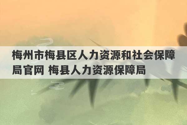 梅州市梅县区人力资源和社会保障局官网 梅县人力资源保障局