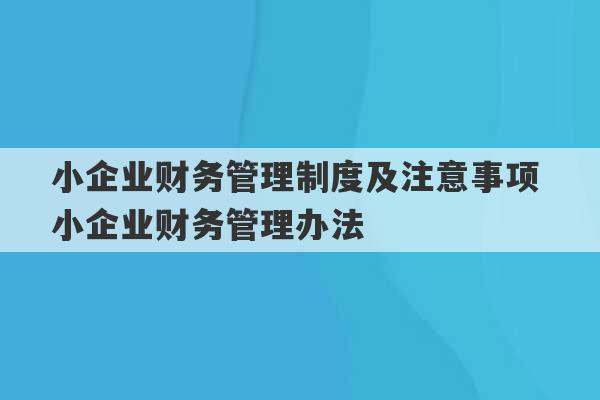 小企业财务管理制度及注意事项 小企业财务管理办法