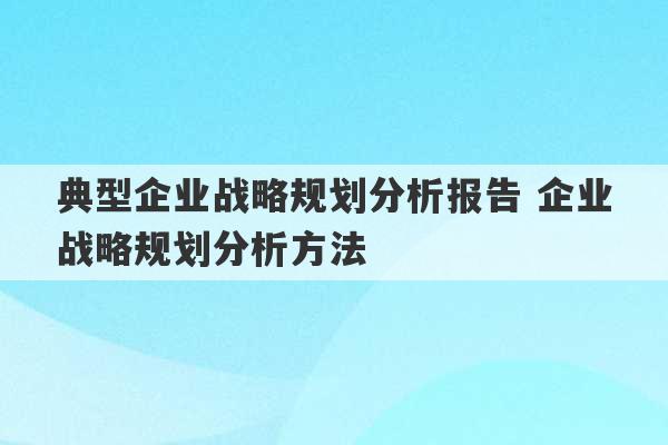 典型企业战略规划分析报告 企业战略规划分析方法