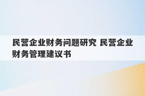 民营企业财务问题研究 民营企业财务管理建议书