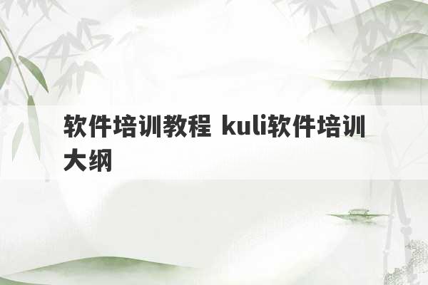 软件培训教程 kuli软件培训大纲