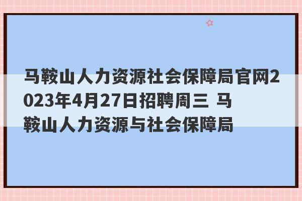 马鞍山人力资源社会保障局官网2023年4月27日招聘周三 马鞍山人力资源与社会保障局