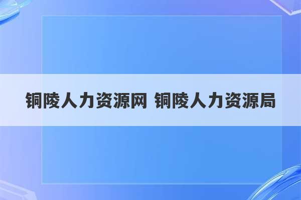 铜陵人力资源网 铜陵人力资源局