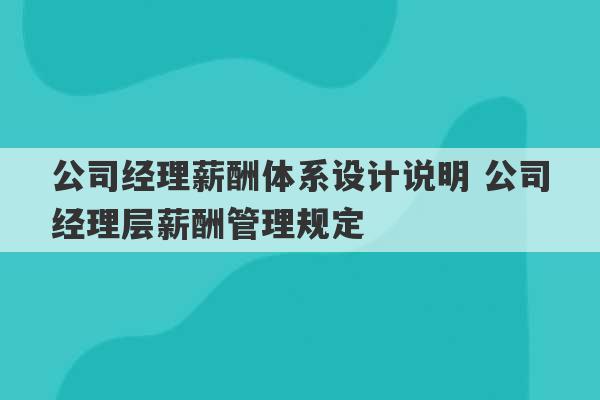 公司经理薪酬体系设计说明 公司经理层薪酬管理规定