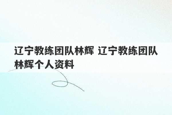 辽宁教练团队林辉 辽宁教练团队林辉个人资料