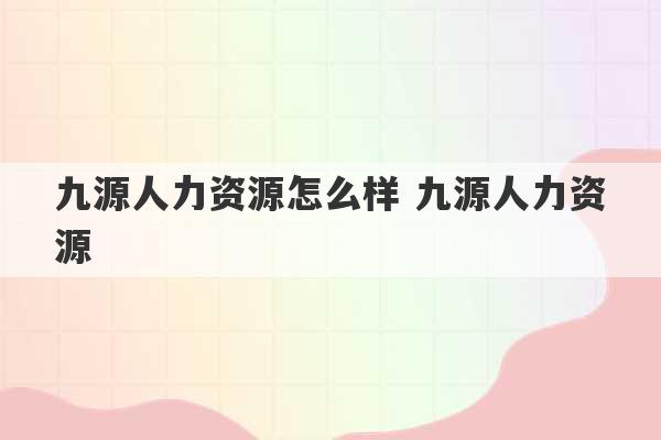 九源人力资源怎么样 九源人力资源