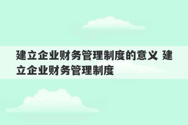 建立企业财务管理制度的意义 建立企业财务管理制度