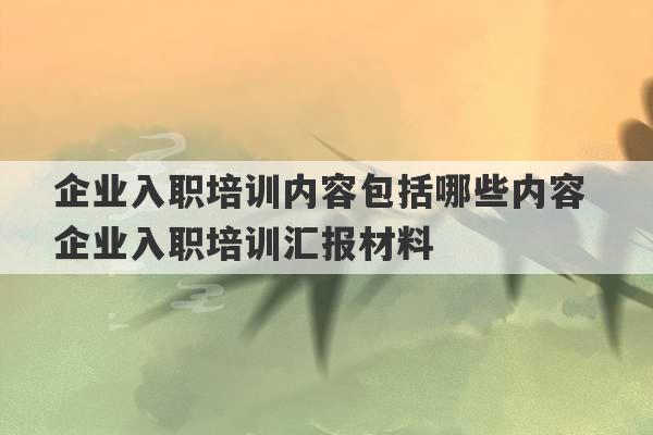 企业入职培训内容包括哪些内容 企业入职培训汇报材料