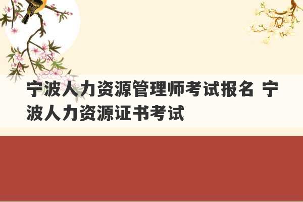 宁波人力资源管理师考试报名 宁波人力资源证书考试