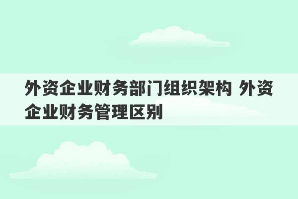 外资企业财务部门组织架构 外资企业财务管理区别