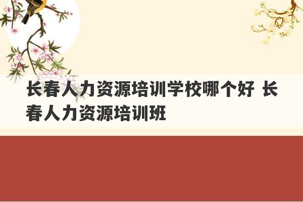 长春人力资源培训学校哪个好 长春人力资源培训班