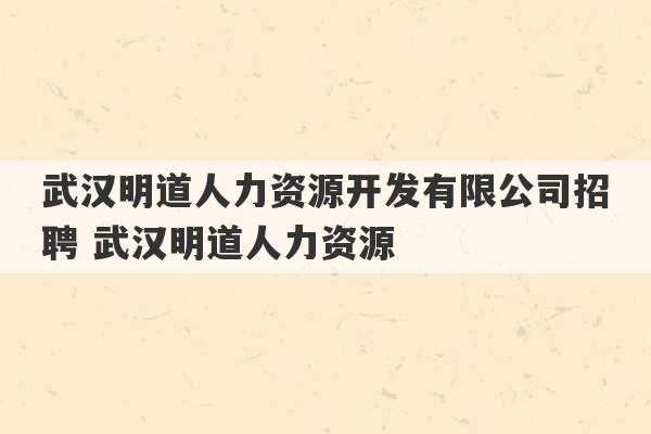 武汉明道人力资源开发有限公司招聘 武汉明道人力资源