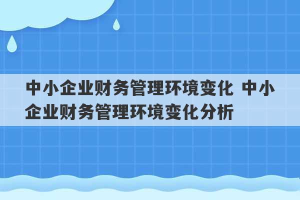 中小企业财务管理环境变化 中小企业财务管理环境变化分析