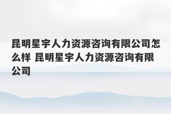 昆明星宇人力资源咨询有限公司怎么样 昆明星宇人力资源咨询有限公司