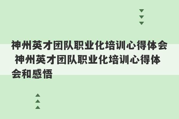 神州英才团队职业化培训心得体会 神州英才团队职业化培训心得体会和感悟