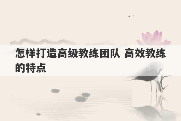 怎样打造高级教练团队 高效教练的特点