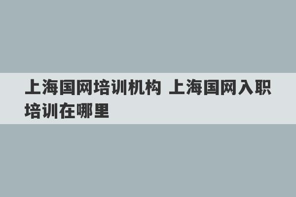 上海国网培训机构 上海国网入职培训在哪里