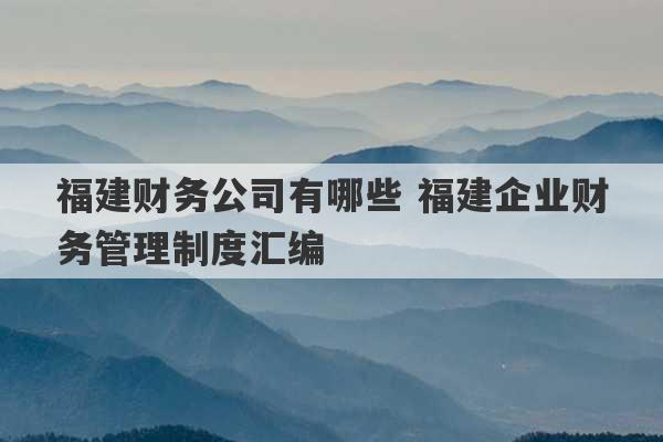 福建财务公司有哪些 福建企业财务管理制度汇编